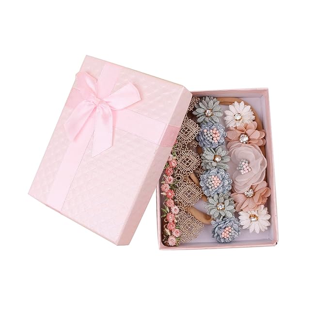 Baby Girl Flower Headbands and Bows, Stretchy Soft Nylon Floral Crown, 3pcs Handmade Hair Accessories for Newborn Infant Toddler