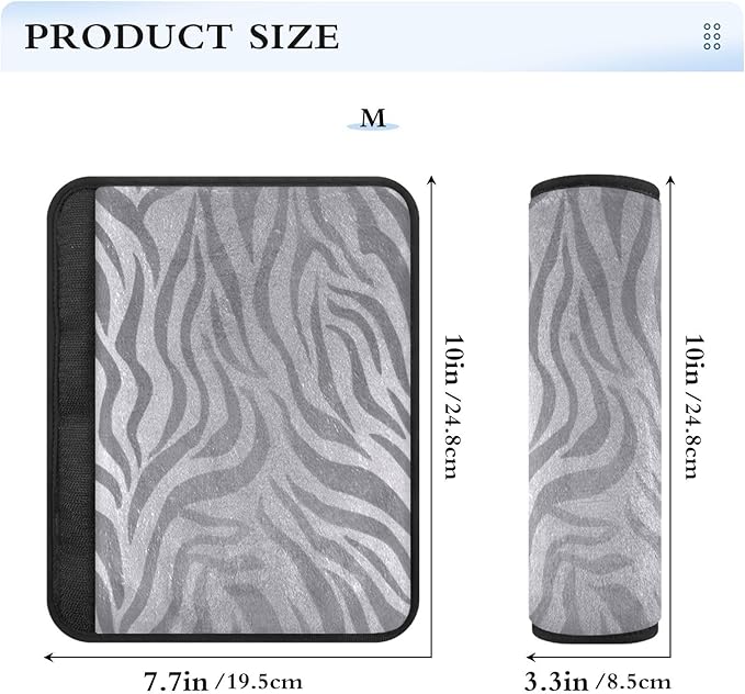 2 Pack Seatbelt Covers Seat Belt Cover Pad for Adults Boys Girls Car Seat Strap Covers Pads Cushion Universal Shoulder Strap Pad Protector for Backpack Camera Bag 6.5 Inch Light Silvery Zebra Print
