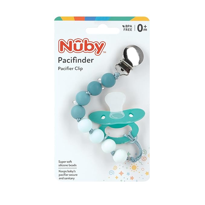 Nuby 1 pk Silicone Pacifinder with Metal Clip - 0+ Months, 1 Pack: Assorted Neutral Colors (Grey or Aqua)