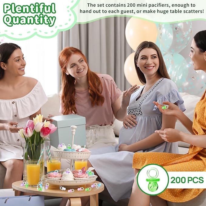 200 Pieces 0.86 Inch Baby Pacifier Baby Shower Plastic Pacifier for Baby Shower Pacifier, Baby Shower Gender Show Party Decoration DIY Birthday Party Gift (Green)