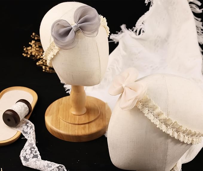 Cute Lace Bow Baby Girls Headbands Large Knot Hair Band Soft Chiffon Hairband Elastic Shower Hair Accessories for Newborn Infant Toddler Kids (Off White C, Elastic)