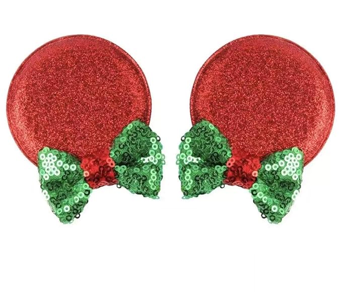 CLGIFT Minnie Ears Baby/Toddler Headband flexible headband with Sequin on both sides, Christmas Red Hair Clip. Unisex Hair Styling for Toddlers and Children, 2 Count (Pack of 1), HAIRBAND