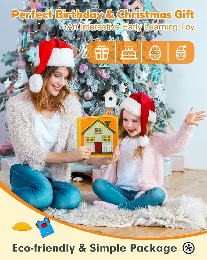 Busy Book for Toddlers 1-3, Montessori Toys for 1 Year Old, Quiet Book, Baby Activity Books, Sensory Felt Busy Board for Toddlers 3-5, Kids Travel Toys, Educational Learning Gifts for Boys & Girls
