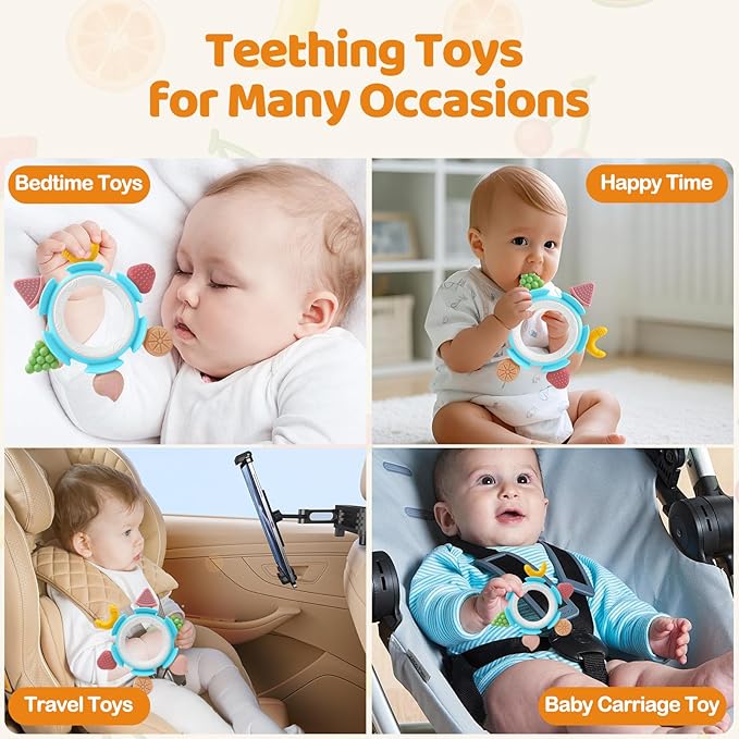 Baby Teething Ring Toy for 3-6-12 Months, Silicone Infant Teether for Sore Gum Relief, Soothing Sensory Chew Toy, Ideal Newborn Gift for Boys Girls Baby Shower, Birthday or Easter, Blue