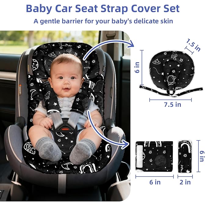 Infant Car Seat Insert with Removable Baby Head Support, Pea Pod Soft & Breathable Baby Car Seat Cushion with Minky Dot Backing, Universal Newborn Carseat Insert Fit for Stroller, Baby Swing, Bouncer