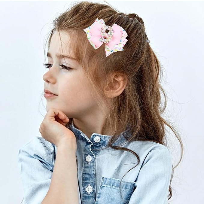 Birthday Hair Bow for Baby Girls - 2Pcs Pink Sprinkle Hair Clips for 9th Birthday Glitter Ice Cream Baby Bow Party Decorations for Girls Toddlers Hair Accessories (Pink-9 Years-Clips)