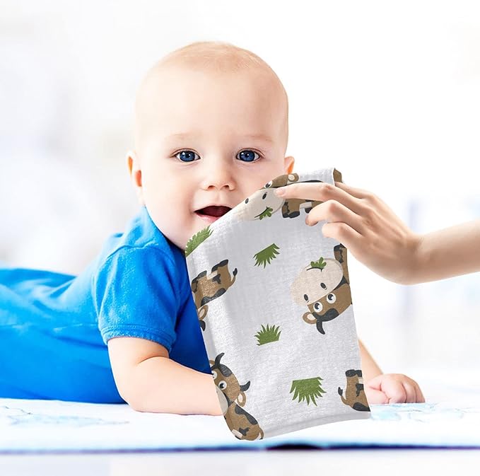 vvfelixl Cotton Brown Cow Grass Muslin Washcloths - Soft Baby Face Towel for Newborn Infants, 11.8 X 11.8 Inch, 5 Pack