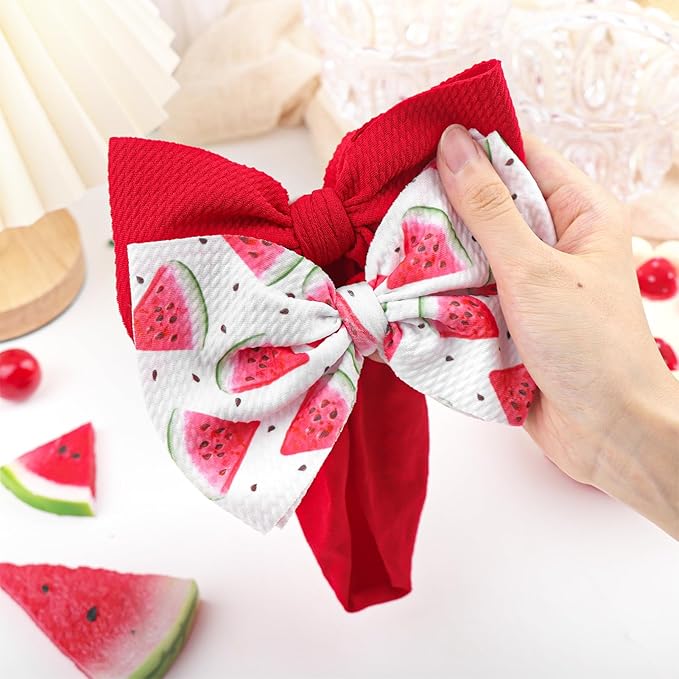 2 Pcs Baby Girl Headbands Summer Outfits 6’’ Fruit Hair Bows Watermelon Hair Accessories for Newborn Infant Toddler Girls Clothes