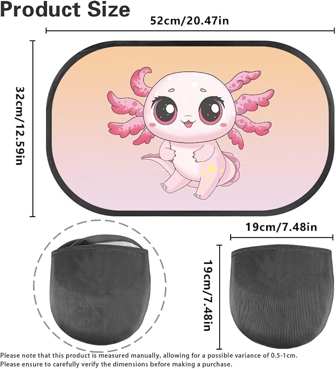 Bulopur Cute Axolotl Window Shades 2 Pack Car Shades for Back Windows Baby Car Seat Sun Protection Cute Design Car Sun Shade Side Window Fit Most Car, Truck, SUV, or Van