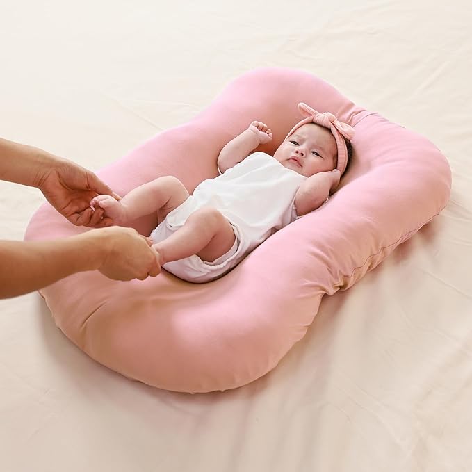 FUNUPUP Rayon Derived from Bamboo Baby Lounger Cover Compatible with Snuggle Me Lounger, Infant Lounger Pillow Cover for Newborn, Removable Elastic Newborn Lounger Cover,Cover Only,Pink