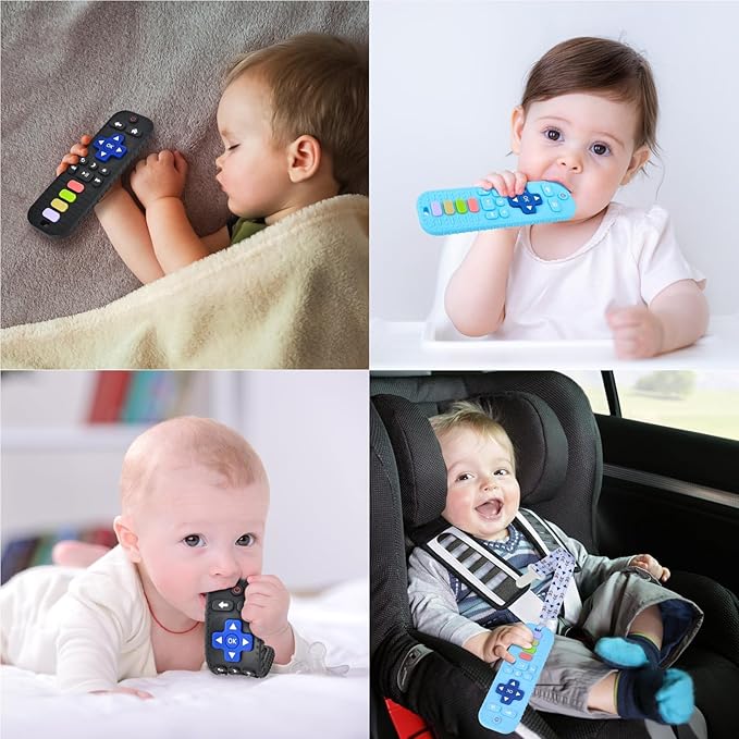 2 Pack Teether Toy for Babies Over 3 Months, TV Remote Control Shape Silicone Teething Toys for Infants 6-12 Months, Boys Girls Baby Teething Toys, Babies Chew Toys, Freezer BPA Free
