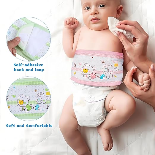Beavorty Newborn Belly Band 4Pcs Infant Navel Belt Cotton Umbilical Cord Wrap Cartoon Soft Baby Belly Button Band for Colic Relief and Tummy Protection