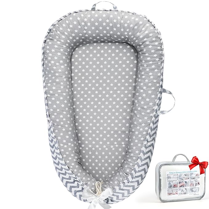 Baby Lounger - Baby Lounger for Newborn 0-24 Months, Breathable Pure Cotton Baby Nest Lounger Cover, Baby Registry Newborn Essentials Gifts, Portable Floor Tummy Time Lounger for Home & Travel