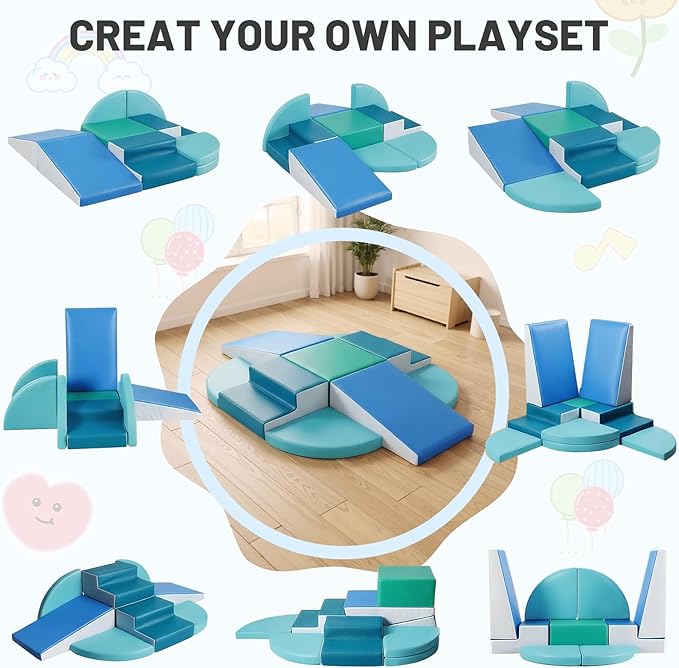 TODIBY 9-Piece Climbing Toys for Toddlers: Soft PU Leather Foam Blocks - Baby Climb and Crawl Activity Blocks - Kids Play Gym Equipment Indoor for Development(Modern)