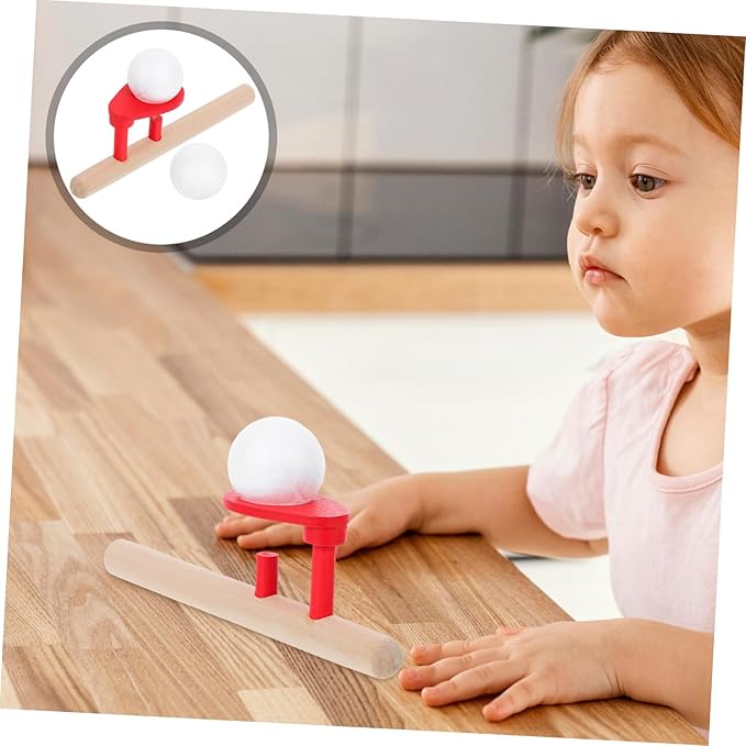 STOBOK Wooden Floating Blow Pipe and Balls Balance Game Fun Stress Reliever Toy for Kids and Adults, Improves Motor Skills and Hand-Eye Coordination, 6.22 X 2.16 X 1.57 Inches