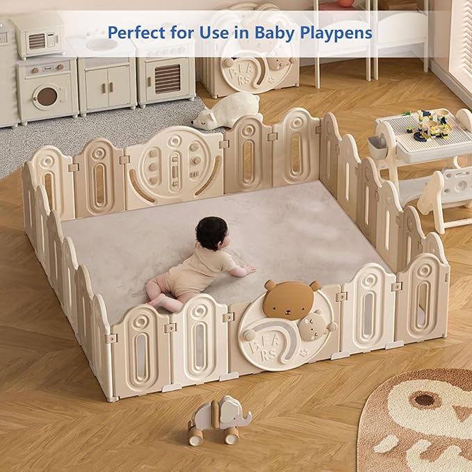 Memory Foam Baby Play Mat for Playpen, Thick & Large Crawling Mat for Floor, Soft Velvet Tummy Time Surface, Non-Slip Play Area for Kids, Toddlers, Infants in Nursery & Playroom (59"×79"×0.8",Beige)
