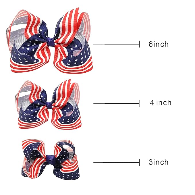 Usa Bows for Girls,6PCS Hand-made Grosgrain Ribbon Hair Bows Alligator Clips Hair Accessories for Little Teen Toddler Girls Kids (Red White Blue)