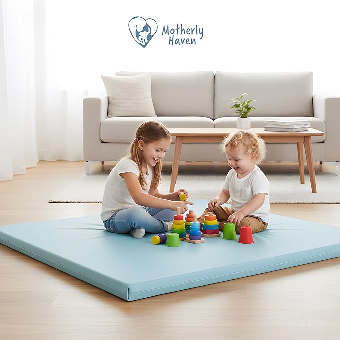 Motherly Haven Play Mat Cover Only – Fits 50x50x1 Rollable Foam Floor Mat for Babies – Waterproof, Easy to Clean Replacement Cover for Tummy Time & Crawling – Blue