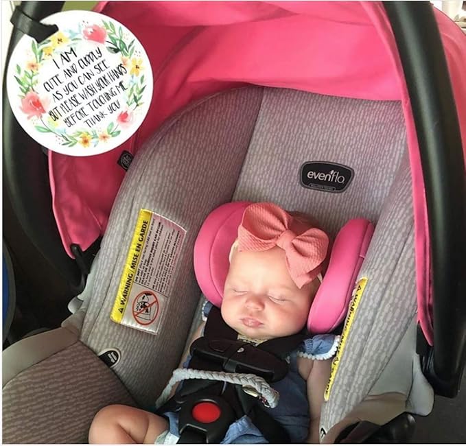 Three Little Tots Two Pack - Cute Flower Themed No Touching Baby Car Seat and Stroller Signs - CPSIA Safety Tested
