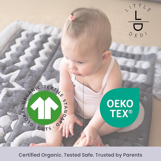 3D Soft Organic Cotton Crawling Blanket – GOTS Certified, 40x40 in Montessori Design for Motor Skill Development, Reversible, No Loose Threads – Washable & Sustainable