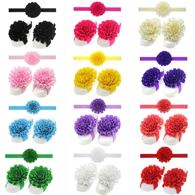 Cute baby elastic headband and Foot Flower (22) (Royal Blue)