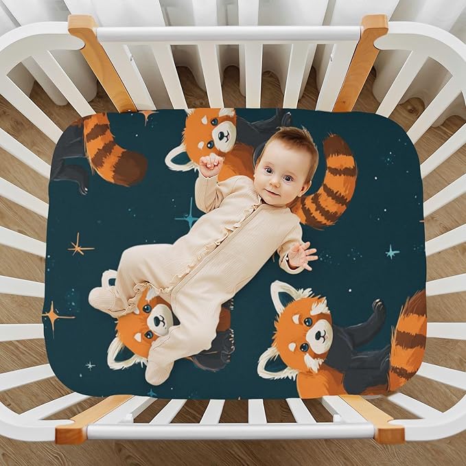 Baby Crib Sheet Cute Red Panda Crib Mattress for Boys and Girls Playard Sheet Soft Breathable Fitted Baby Mattress Cover 52x28in