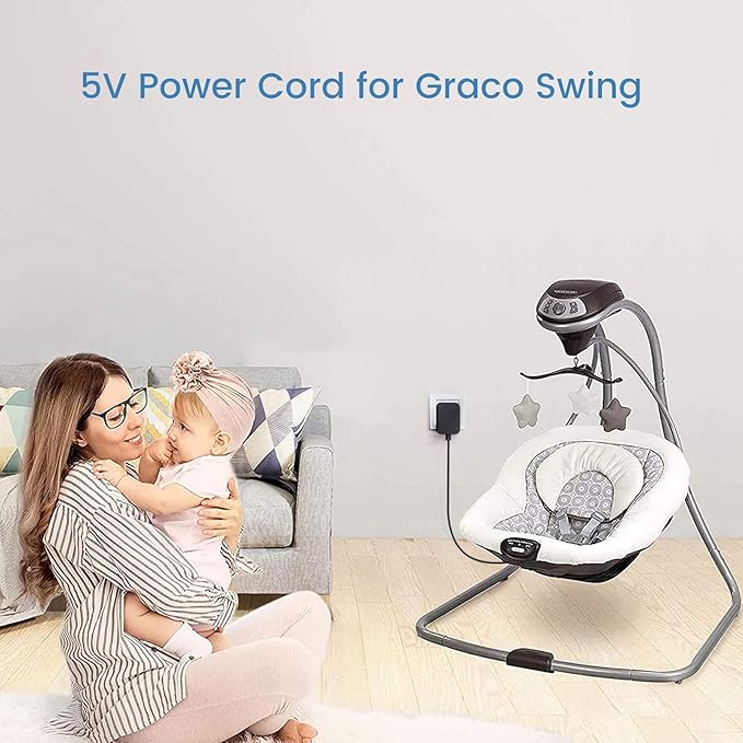 Power Cord Replacement for Graco DuetSoothe, Simple Sway Swing, Glider LX, DuoGlider, Sweetpeace, 5V Baby Swing Charger