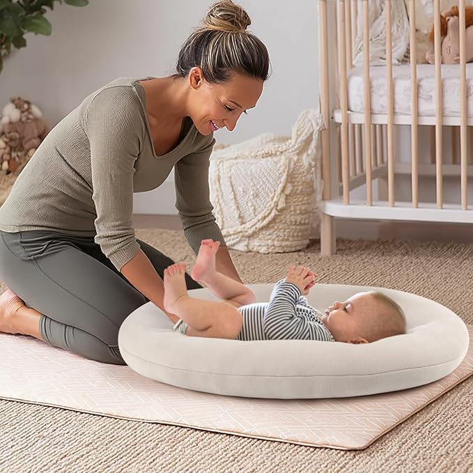 Baby Lounger for Newborn: Portable & Lightweight Pillow for Tummy Time Playtime & Diaper Changes - Skin-Friendly & Breathable for 0-12 Month Supervised Use