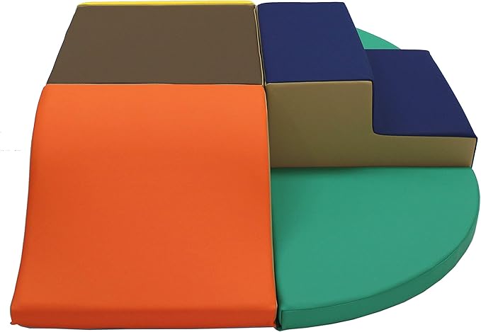 Factory Direct Partners 13021-NVOR SoftScape Playtime All Around Climber for Crawling Infants and Toddlers, Beginner Indoor Active Playset with Steps and Slides (6-Piece) - Navy/Orange