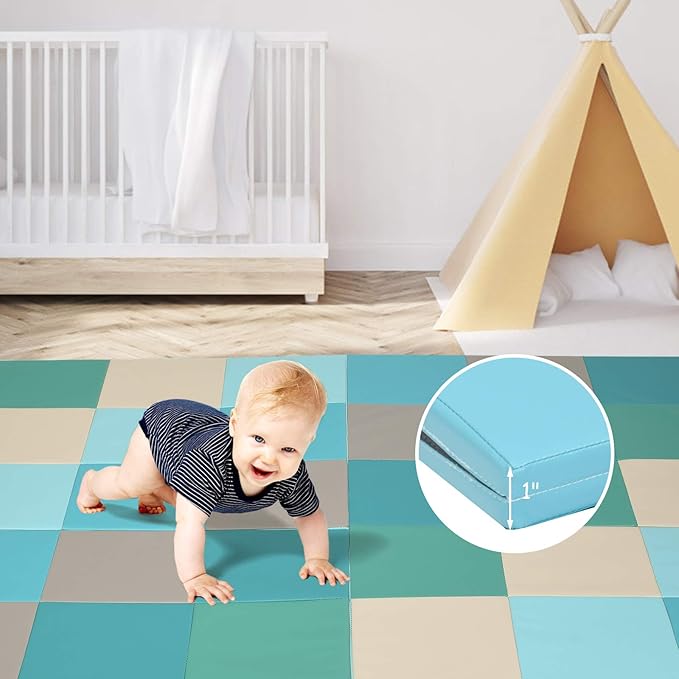 Costzon Toddler Foam Play Mat, Foldable Baby Crawling Mats 58-Inch Square Soft Non Skid Baby Daycare Floor Mat, Thicken Waterproof Memory Activity Play Mat for Home, School, Kindergarten or Nursery