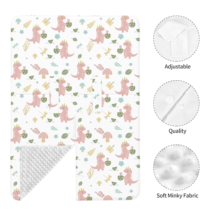 Cute Pastel Pink Dinosaurs Baby Car Seat Canopy Nursing for Breastfeeding Multi-Use Infant Stretchy Carrier Carseat Winter Cover for Newborn Girls Boys
