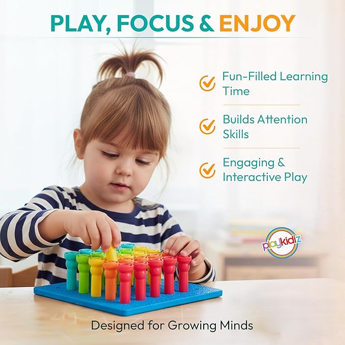 Play Build Kids Peg Board Building Set 26 Pieces - STEM Construction with Colorful Pegs & Shapes, Fine Motor Skills Learning Toy, Montessori Toddler Building Toys for Boys & Girls Age 3+