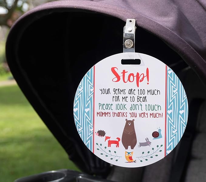 (Three Little Tots) No Touching baby Car Seat and Stroller TWO PACK- Baby Safety No Touching Car Seat Sign, Stroller Sign, Newborn Car Seat Tag- CPSIA Safety Tested (Flower/Woodlands)