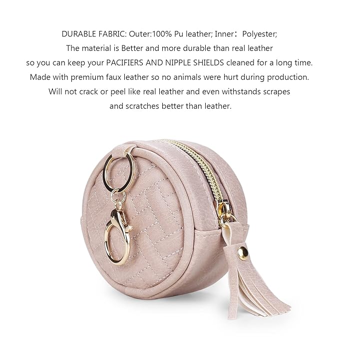 MOMIGO Pacifier Case Bag - Leather Pacifier Holder with Clip for Diaper Bag Stroller Purse Charm, Holds 2 Pacifiers Outdoor Travel (Weave Pink)