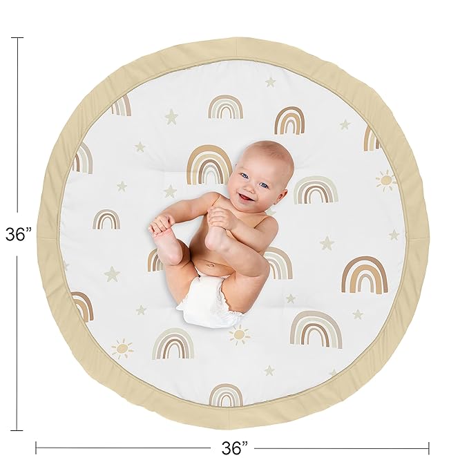 Sweet Jojo Designs Neutral Boho Rainbow Girl Boy Unisex Baby Playmat Tummy Time Infant Play Mat - Mustard Yellow Pumpkin Orange Bohemian Sunshine Modern Vintage Beige Gold Taupe Tan