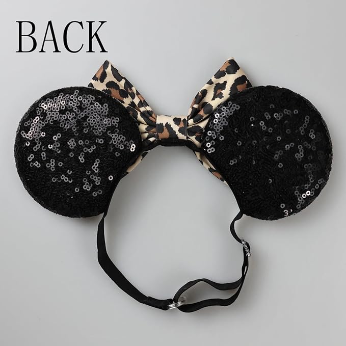 Adjustable Mouse Ears Hair Bow Headband, Cheeath Leopard Printed Elastic Hairband for Toddlers Baby Girls