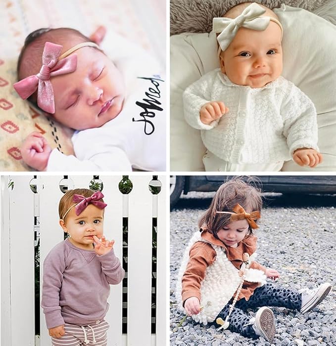 Cherssy Velvet Baby Bow Headbands, 10pcs Handmade Nylon Hairbands Red Green Hair Accessories for Newborn, Infant, Toddler, Baby Girls