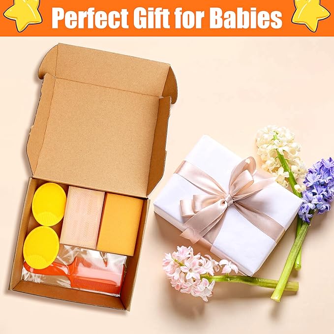 Cradle Cap Brush for Babies, 5Pcs Cradle Cap Treatment Set with Soft Bristle Brushes Silicone Scrubber Long Comb for Newborn Bathing Essentials Baby Brush and Comb Set (Orange)