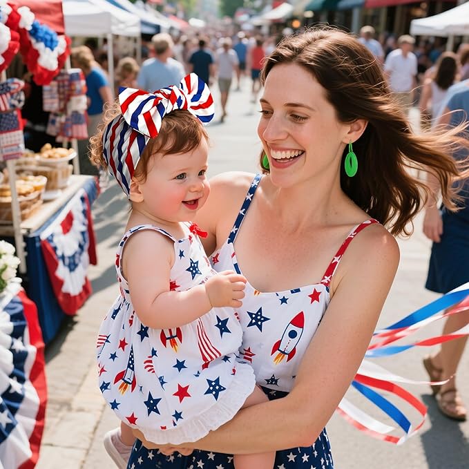 LemonSpace Handmade 4th of July Accessories,USA Baby Bows Premium Stretchy Soft Newborn Infant Baby Girls Boys Wraps Toddler Headbands Trendy and Classic Designs (Flag Star Print)