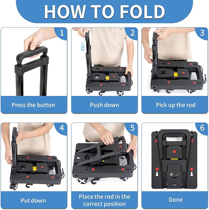 Car Seat Travel Cart for Airport, Car Seat Dolly Carseat Roller Foldable Car Seat Carrier Dolly with Blue Straps Trolley Luggage Cart for Transport (Black)