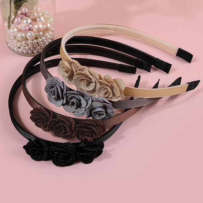 XIMA 16pcs Small Rose Flower Headbands for Girls Toddlers Kids Teens Children and Women,Girls Hair Bands Made of 3pcs Fabric Rose Flower for Hair Accessories