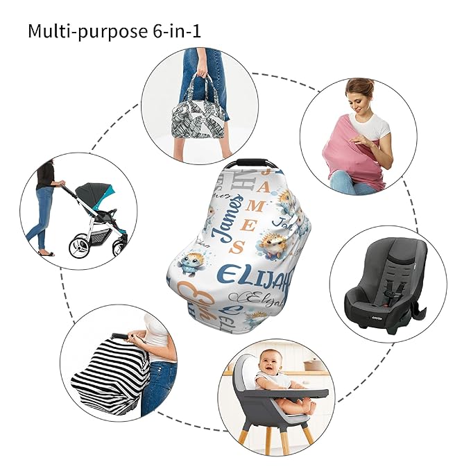 Personalized Baby Car Seat Cover with Name Stroller Canopy Custom Pufferfish Carseat Cover Newborn Baby Boy Girl Nursing Cover for Moms First Birthday Gift