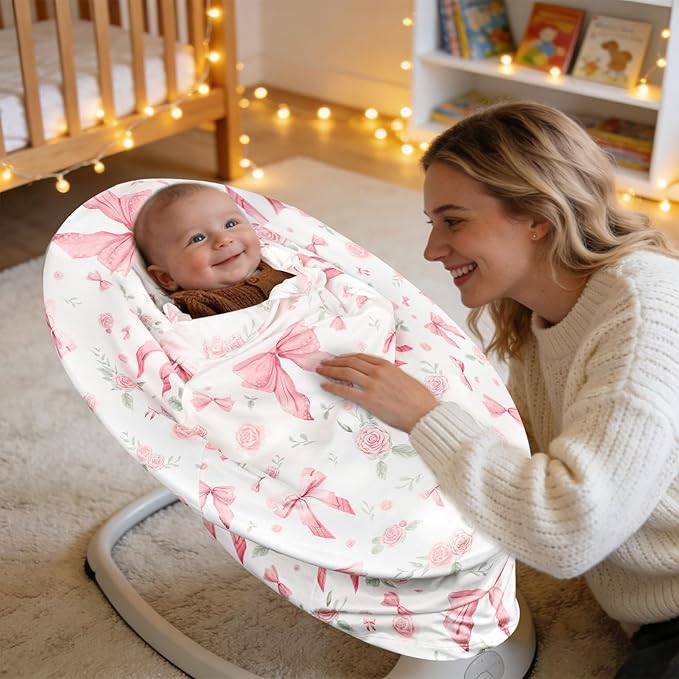 Car Seat Cover Baby Girls, All-in-1 Carseat Canopy for Babies, Multi-Use Infant Carrier Cover, Stroller Sun Shade, Nursing Breastfeeding Cover, Comfortable and Machine Washable, Pink Rose