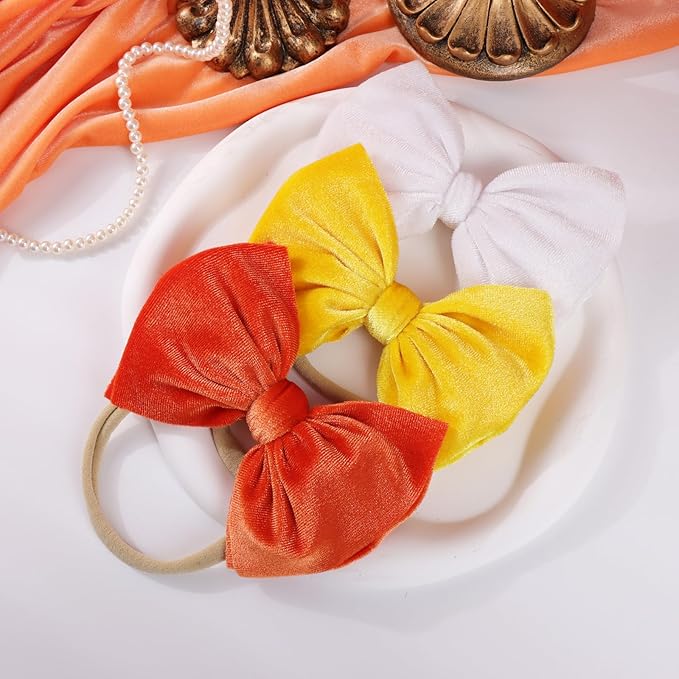 YanJie Halloween Bows Headbands, Velvet Elastic Hair Bow Halloween Orange Yellow Hair bands Bows Festival Dress Up Party Headband Gifts 3Pcs