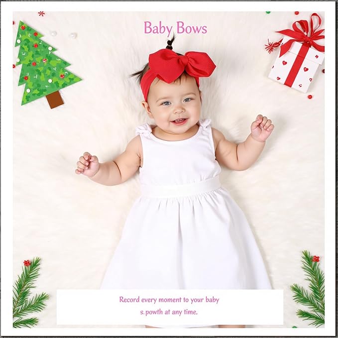 Baby Girl Bows Newborn Headband 0-6 Months Infant Big Bows for Birthday/Baby Shower/Photography/Baby Gifts (Red&Green)