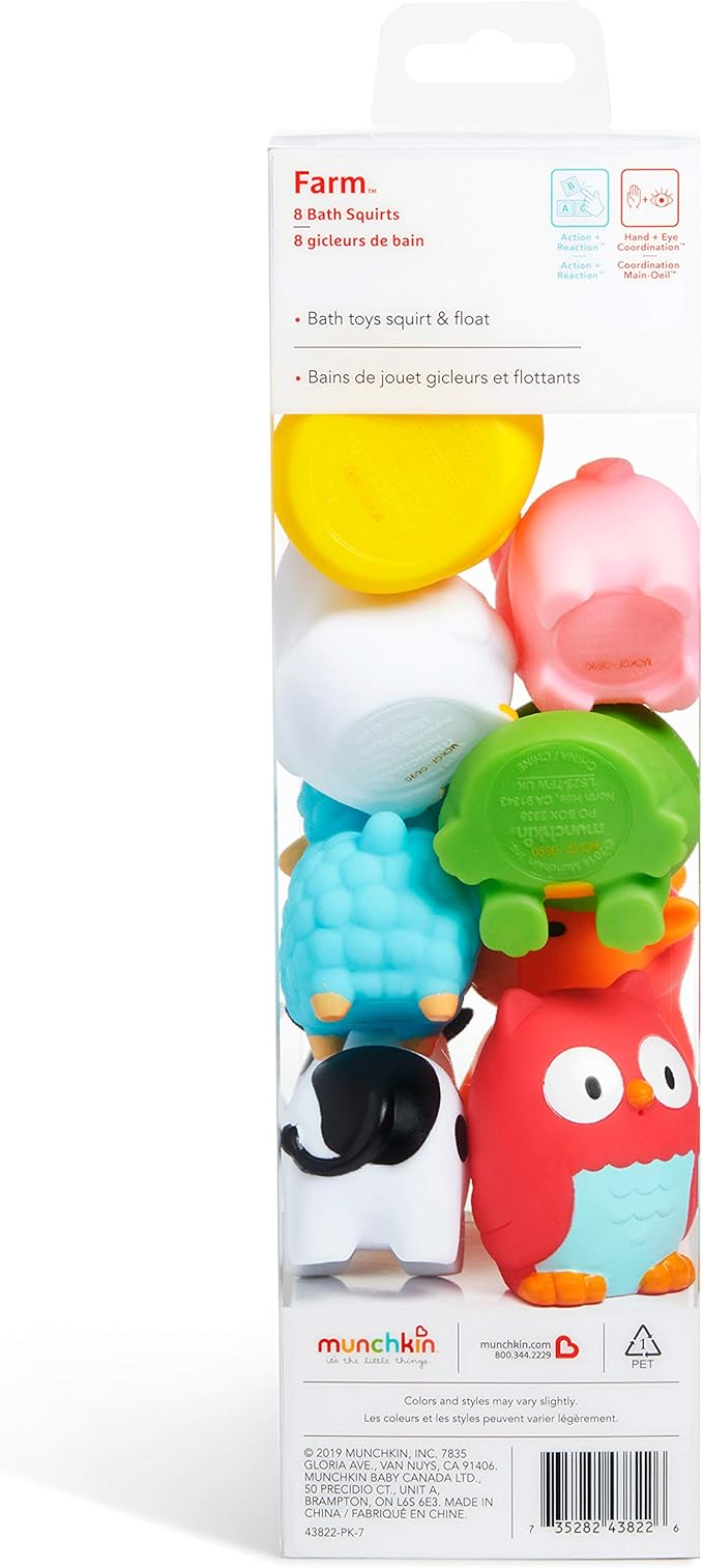Munchkin Baby Bath Toy Squirts for Babies and Toddlers 9 Months and Up, Farm Animal Squirters, 8 Pack
