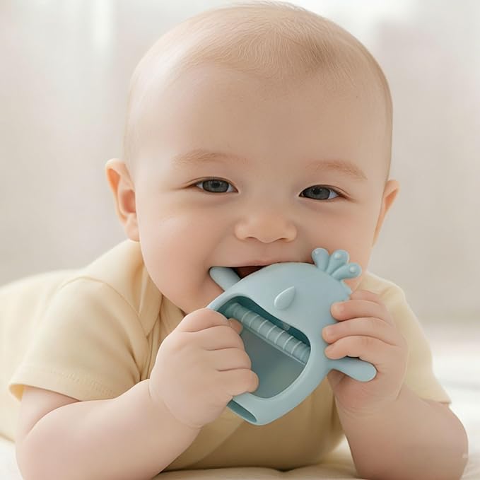 Baby Teething Toys for 3-6 Months Silicone Teething Mittens for Babies Food Grade Silicone Teether (Dolphin Ocean Blue)