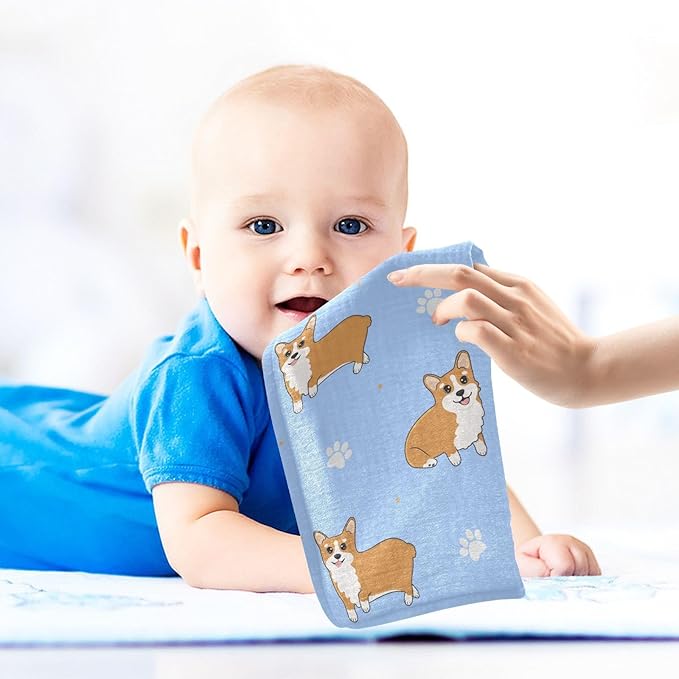 vvfelixl Baby Muslin Washcloths Corgi Paws Baby Burp Cloths Cotton Baby Face Towel for Newborn Infants Boys Girls Soft and Absorbent 11.8 X 11.8 in, 3 Pack