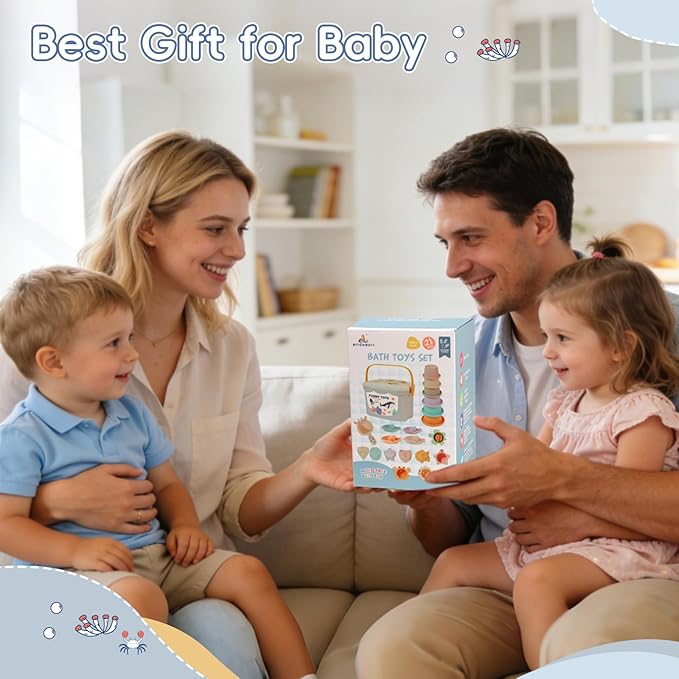 Baby Bath Toys, 21PCS Mold Free Bath Toys for Kids Ages 1-3 with Montessori Shape Sorter and Educational Stacking Cups for Babies 6-12 Months, Tub Water Pool Beach Toy for Toddler 1-3 with Storage Bin