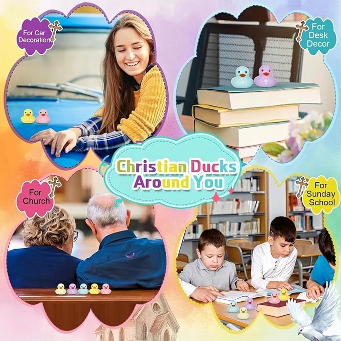 Christian Rubber Duck with Cross Pastel Jesus Duck Baby Bath Toy Religious Party Favors for Church Sunday School Gifts